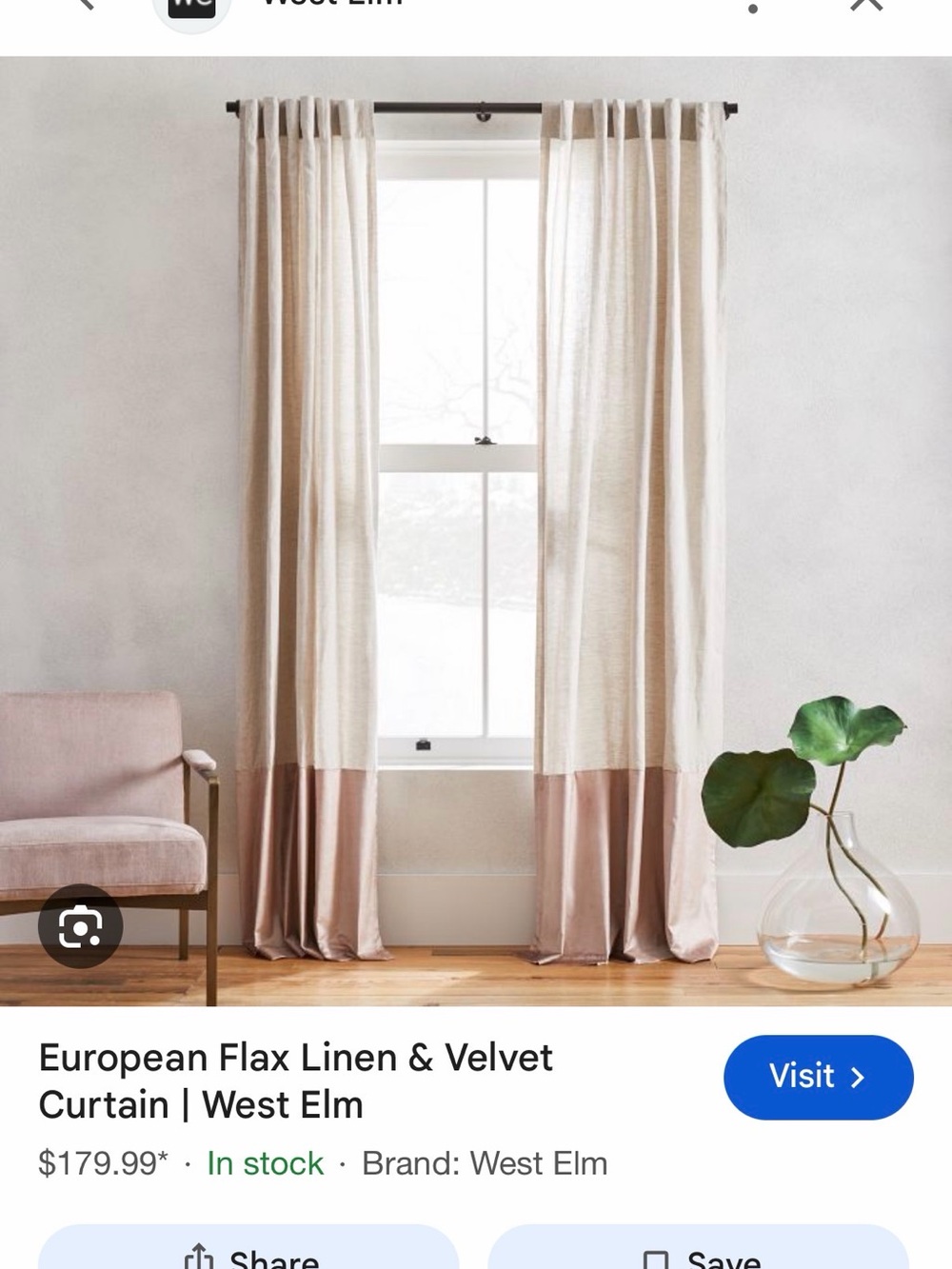 GRAY Linen and Velvet West Elm Curtains (2)